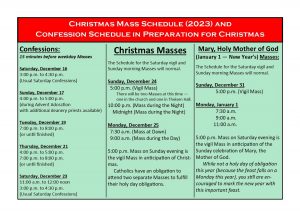 Christmas and January 1 Confession and Mass Schedules